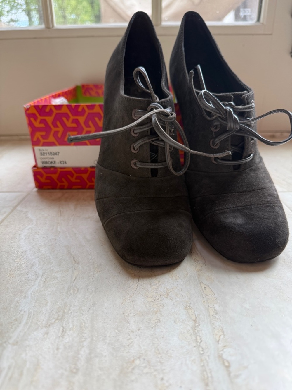 Tory Burch Smoke Lace-Up Stella Oxford softy Suede Booties